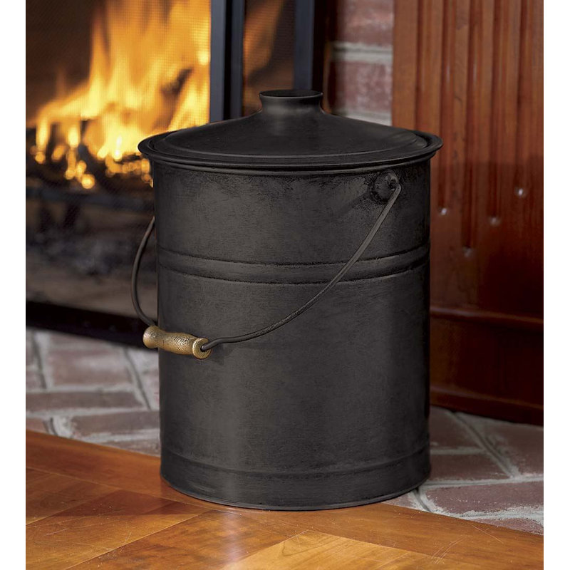 Plow & Hearth Galvanized Steel Ash Bucket with Handle, Lid and Double